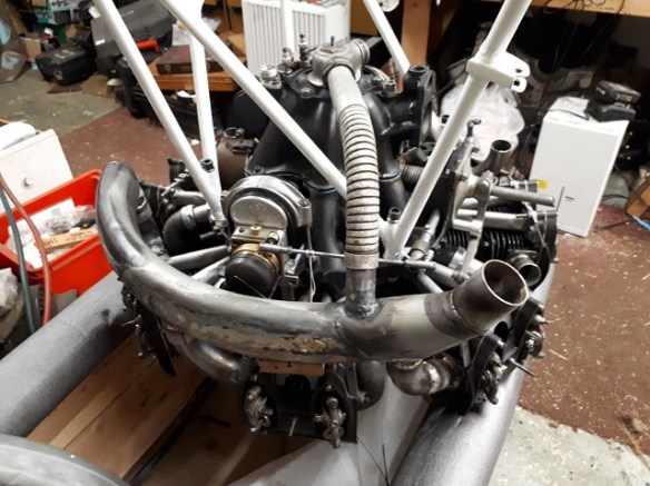 Left side view of a Klemm engine dismounted from the aircraft.